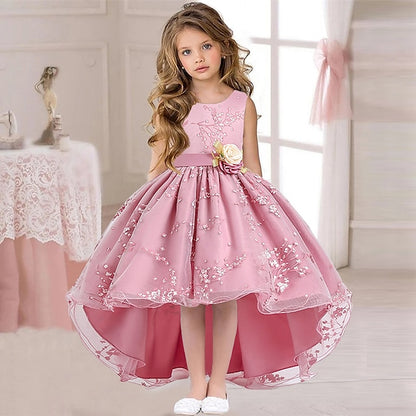 Floral Colored Solid Dress Girls' Kids Wedding Sleeveless