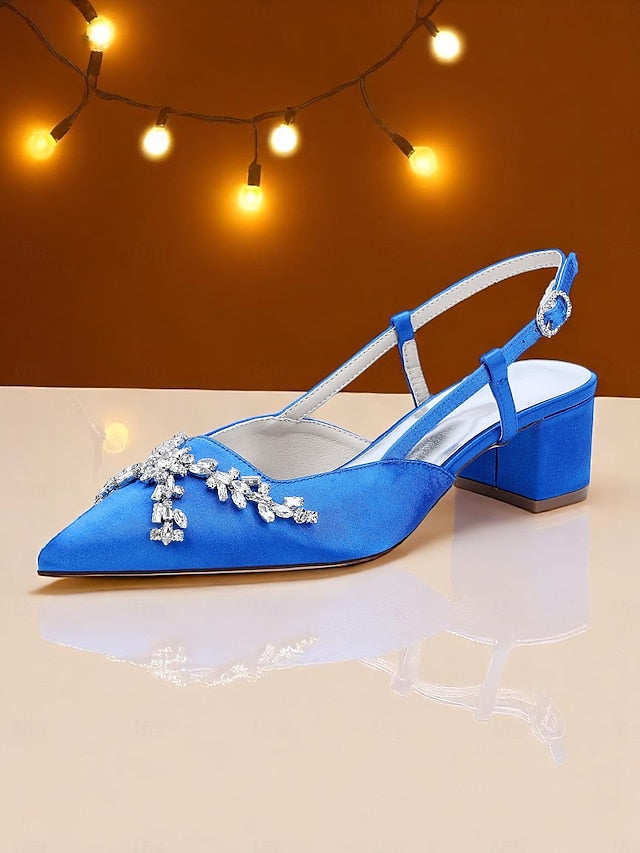 Women's Satin Black Heels Slingback