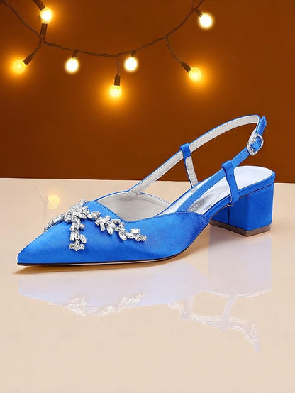 Women's Satin Black Heels Slingback