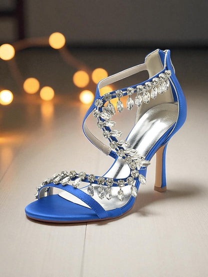 Women's Heel Rhinestone High Sandals Strappy with White