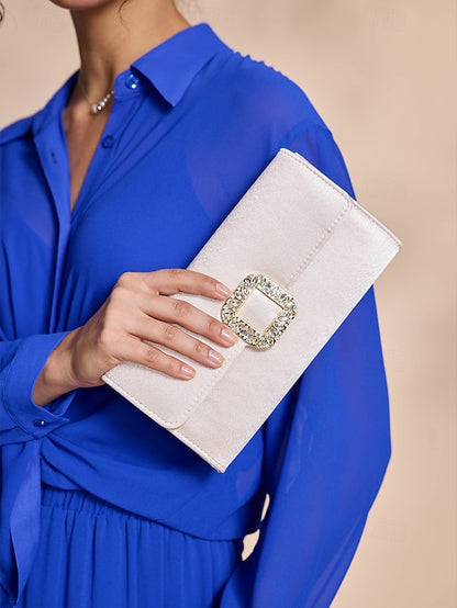 White Women's with Clutch Satin Elegant - Buckle Rhinestone