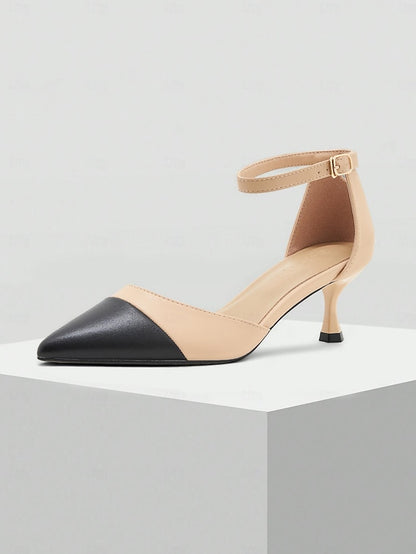 Women's Kitten Heel Stylish Ankle Two-Tone Toe Pointed