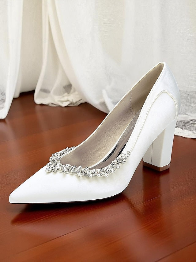 Women's Block Satin Wedding Heel Pumps Pink