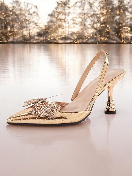 - Quilted Gold with Women's Heels Slingback Detail Bow