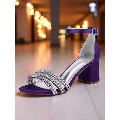 Sandals Block Women's with Purple Satin Rhinestone Heel