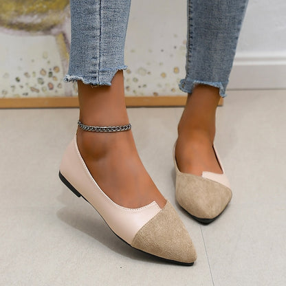 Toe Two-Tone Slip-On Women's Pointed Elegant Flats –
