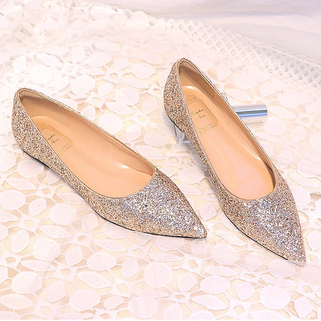 Women's – Toe Comfortable Flat Pink Glitter Shoes Pointed