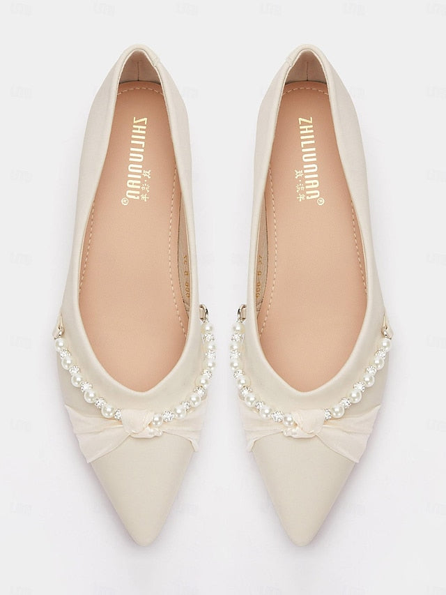 Pearl Women's Low Elegant - Pointed Embellished Flats Heel