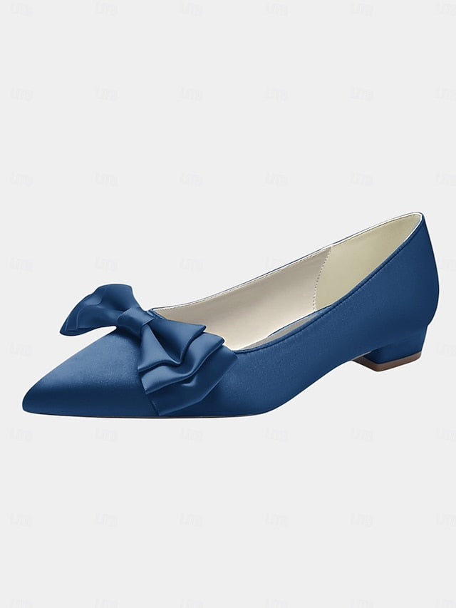 Pointed Women's Bow Toe - Elegant Green Flats Satin
