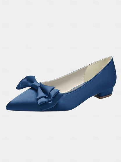 Pointed Women's Bow Toe - Elegant Green Flats Satin