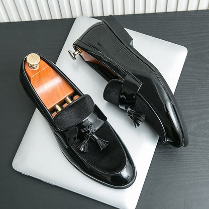 Velvet Leather – Loafers Men's Black Tassel Faux Patent
