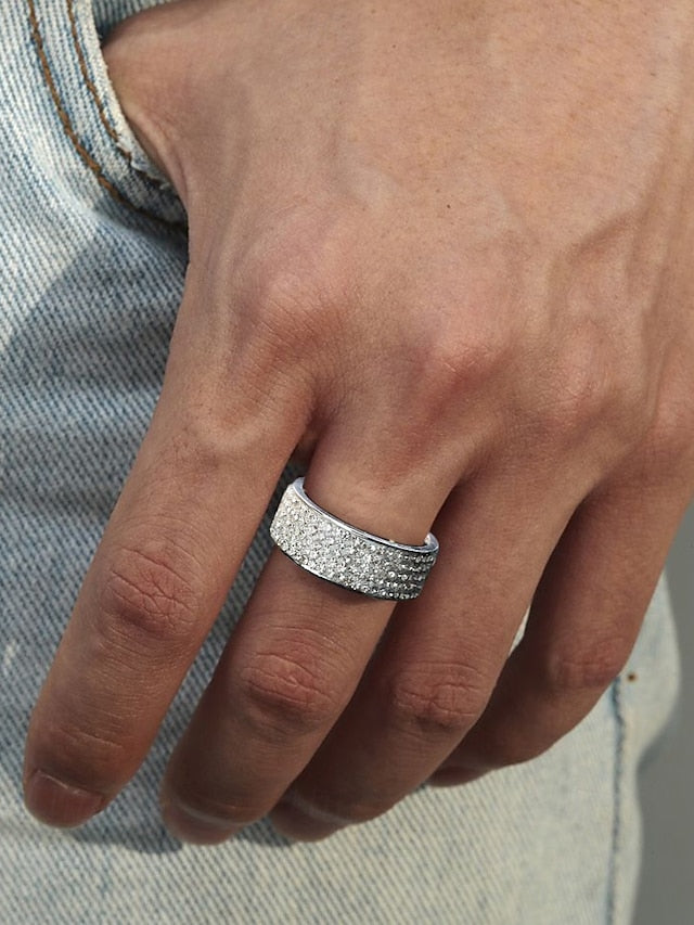 Rings Pave Wide Full Men's Band with Rhinestone