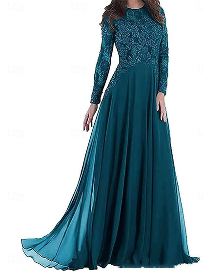 Floor the Party Bride Neck A-Line Elegant Dress Crew of Mother