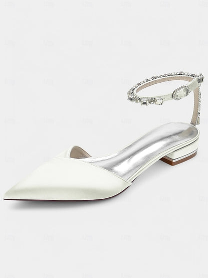 Satin Shoes Chic Black Wedding Crystal-Ankle with Strap –