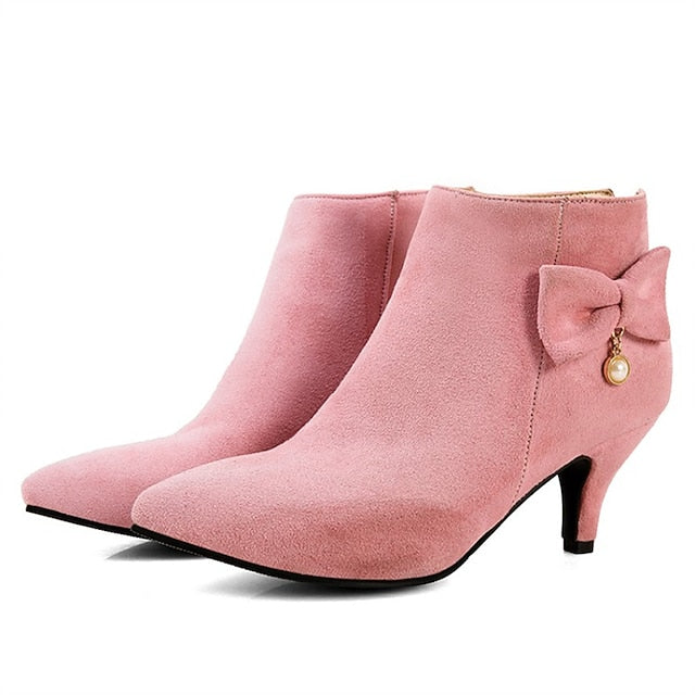 Bow Pearl Suede Ankle Women's Boots and with Charm Pink
