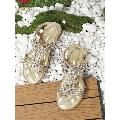 Rhinestone – Flat Boho Silver Sandals Women's T-Strap