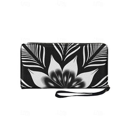 Floral Black Women's Wallet Faux White and Print –