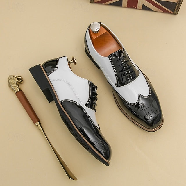 Men's and Black Patent Oxford with Leather Shoes Gold