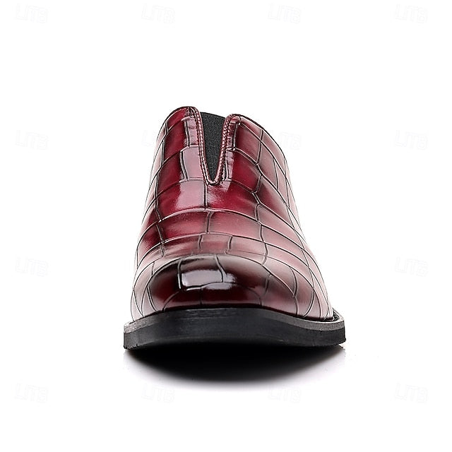 Slip-On Pattern Burgundy Men's Crocodile Shoes –