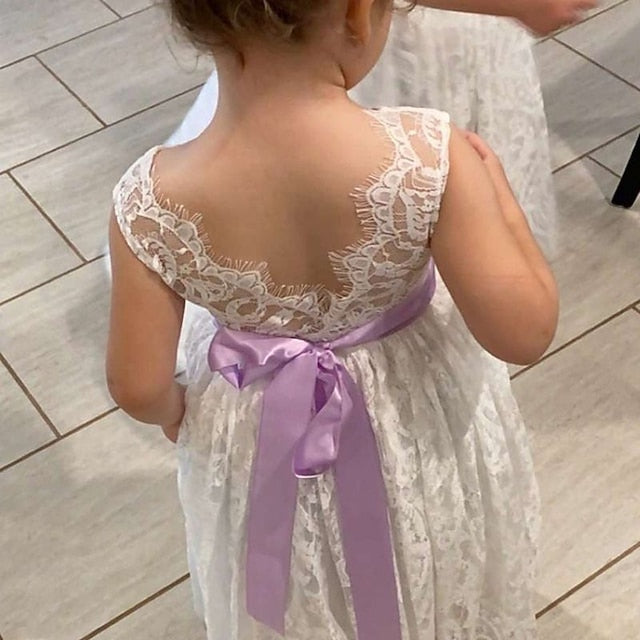 Sleeveless Wedding Girls' Dress Party Kids Colored Solid