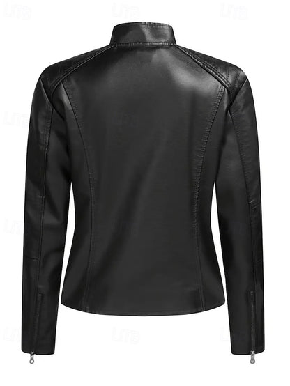 Pocket Women's Leather Faux Zipper Jacket Comfortable
