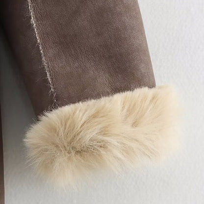 Women's Warm Pocket Coat Faux Buttons Comfortable Fur