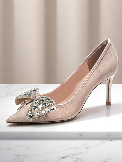with Rhinestone Women's Heels Glitter Bow High