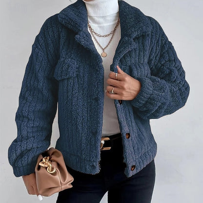 Comfortable Buttons Women's Coat Plain Warm Casual Teddy