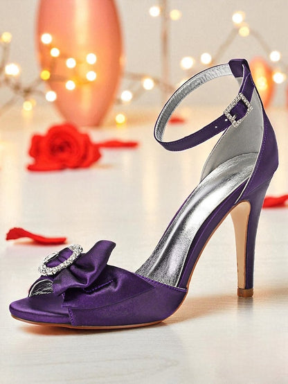 Women's Satin High Heel Purple with Rhinestone Sandals