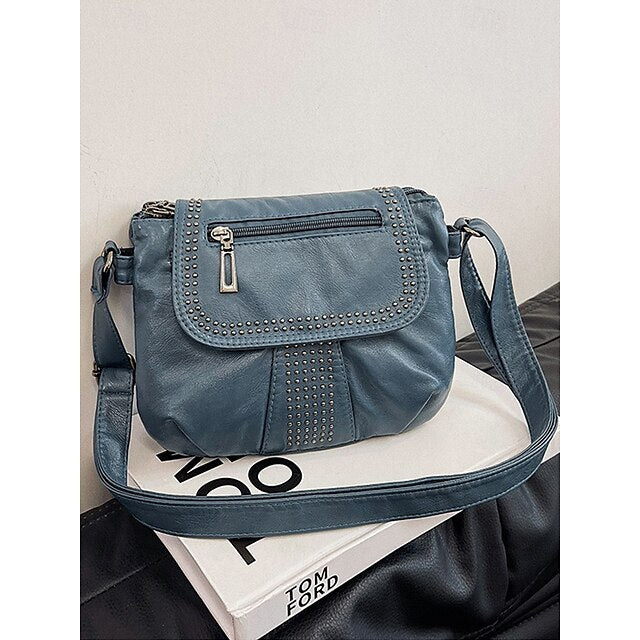 with Faux Bag Women's Leather Brown Crossbody Studded