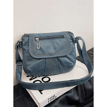 with Faux Bag Women's Leather Brown Crossbody Studded