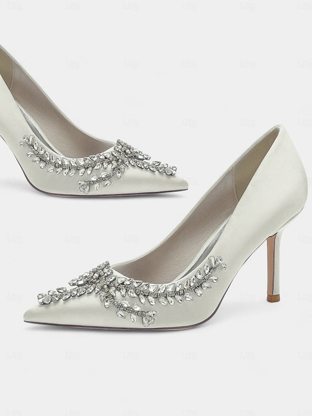 Heels Stiletto Satin Women's Rhinestone-Embellished –