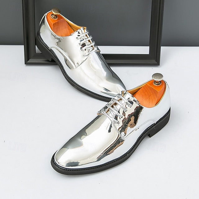 – Gold Leather Sleek Shiny for Lace-Up Men Patent Shoes