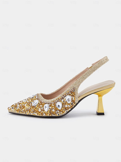 Rhinestone Gold Women's Pearl Slingback with Heels