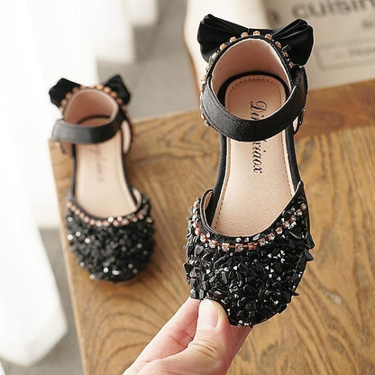Shoes with Crystal Girl and Flower Bow Sparkly Satin Girls'