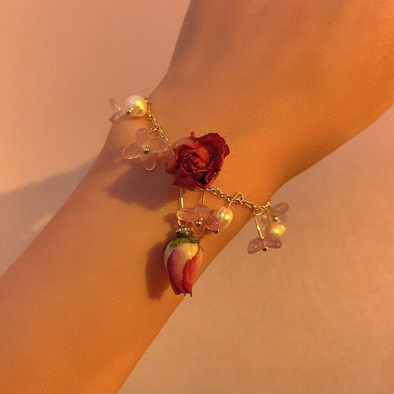 Echte getrocknete Rosenknospen Halskette Ohrringe Armband Set GEM025