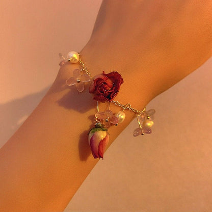 Echte getrocknete Rosenknospen Halskette Ohrringe Armband Set GEM025