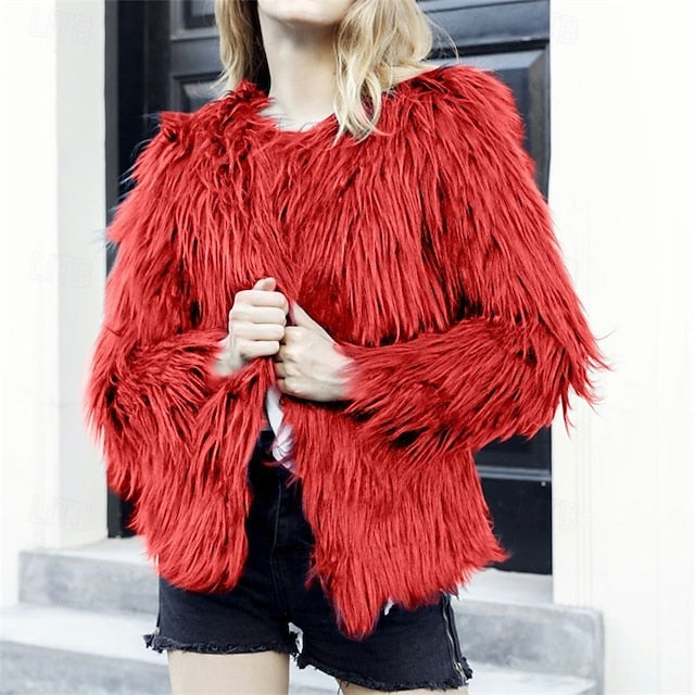 Patchwork Coat Fur Faux Women's Warm Elegant Breathable