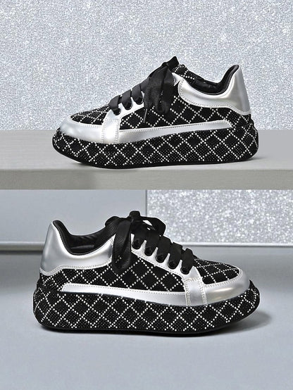 - Women's Quilted Silver Rhinestone Black and Sneakers