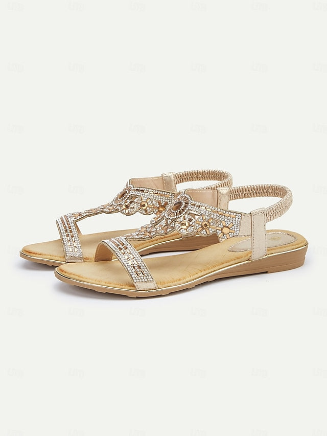 – Embellished Women's Sandals Rhinestone T-Strap Elegant
