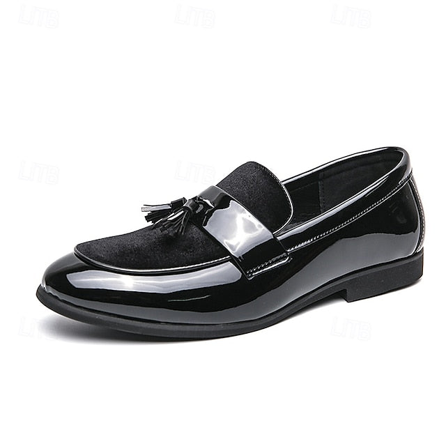 Velvet Leather – Loafers Men's Black Tassel Faux Patent