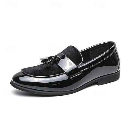 Velvet Leather – Loafers Men's Black Tassel Faux Patent