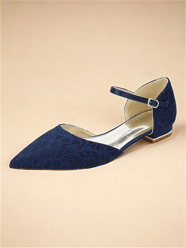 Strap Flats Women's Pointed Lace with Blue and Ankle Navy