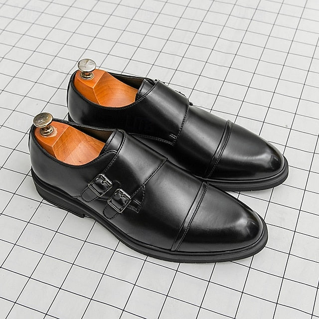 Shoes Strap Brown Faux Monk Double Leather – Men's