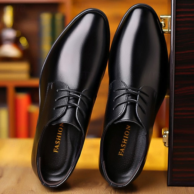 – Men's Shoes Black Classic Lace-Up Derby Glossy Formal
