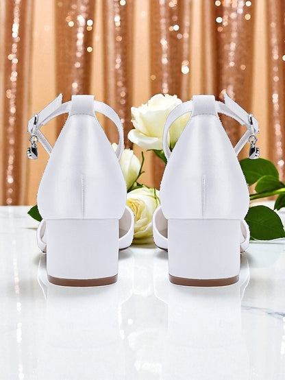 Satin Women's Shoes with Heel Burgundy Block Wedding