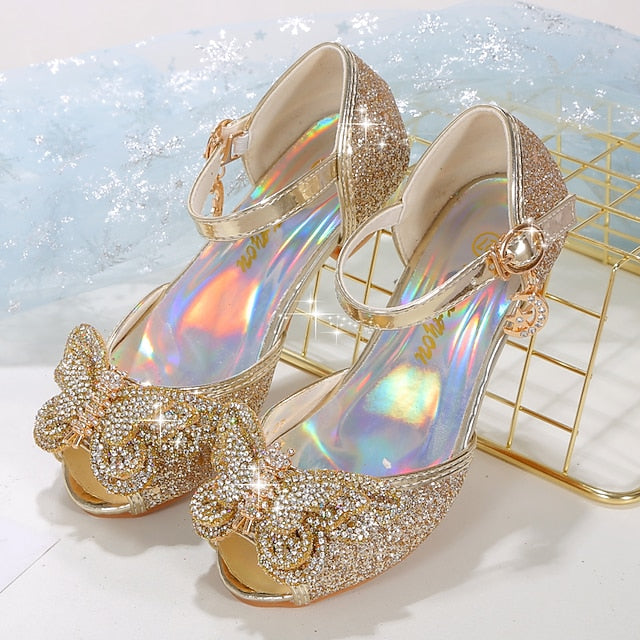 Shoes Glitter Princess Sparkly Bowknot Girls' Silver –
