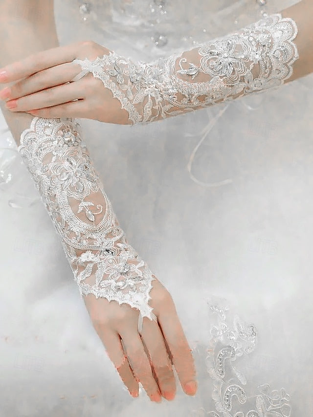 Gloves Wedding with Lace Pearls Elegant Bridal – Accessories