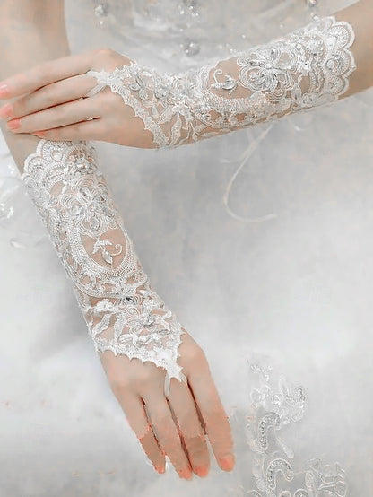 Gloves Wedding with Lace Pearls Elegant Bridal – Accessories