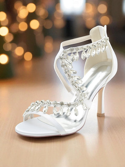 White Heel High Rhinestone with Women's Strappy Sandals